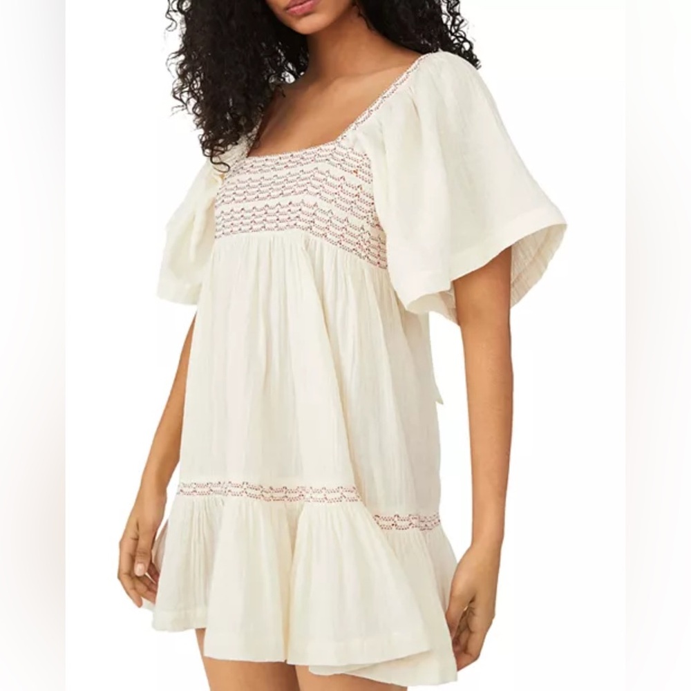 Free People Easy to Love Smocked Trim Mini Dress